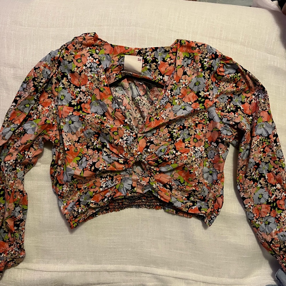 Floral Print Long Sleeve Crop Top